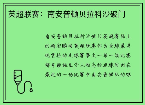 英超联赛：南安普顿贝拉科沙破门